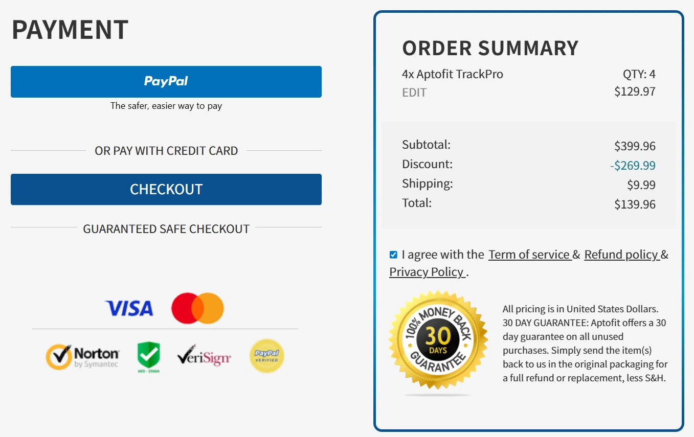 Aptofit TrackPro Order Page